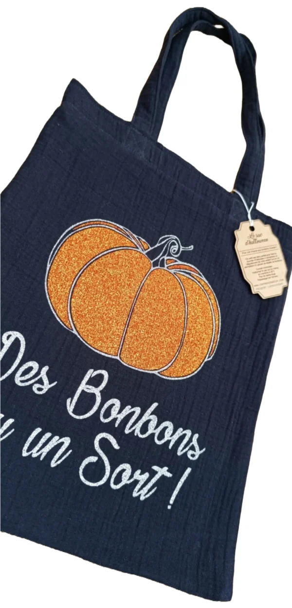 sac à bonbons halloween citrouille pailleté